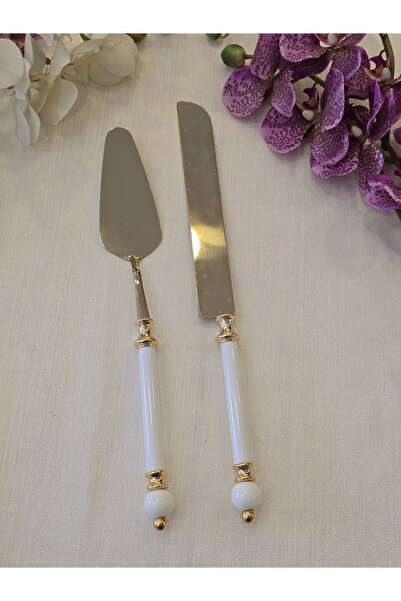 AlyaHomeAksesuar 2 Piece Rustic Porcelain Pastry Serving Spoon Set All Gold