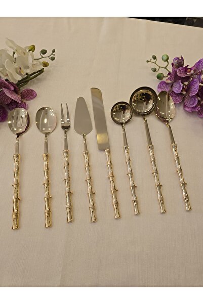 AlyaHomeAksesuar Bamboo 8 Piece Serving Set Gold