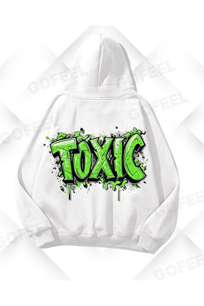 Gofeel Λευκό Πράσινο Φούτερ Unisex με Τυπωμένο Toxic Text σε Μεγάλο Μέγεθος