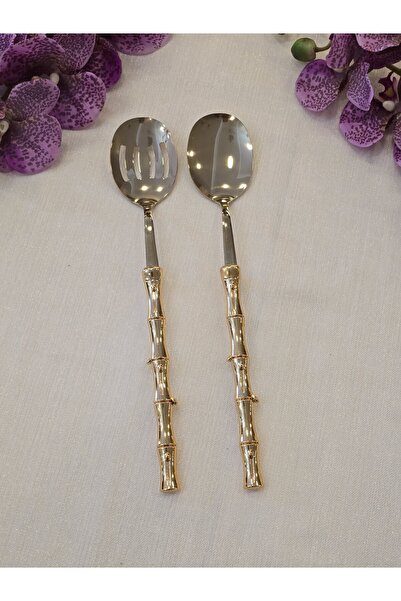 AlyaHomeAksesuar Bambu 2 Piece Salad Serving Spoon Set Gold