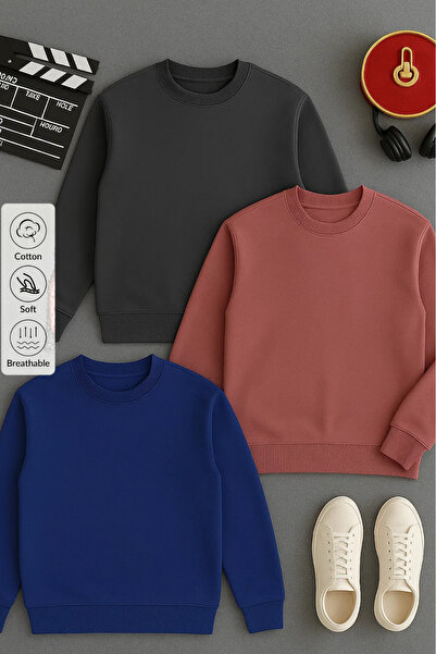 COMBİNE MİCHAİL Ανδρικό φούτερ Basic Crew Neck 3 τεμαχίων