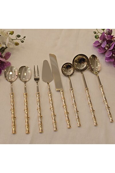 AlyaHomeAksesuar Bamboo 8 Piece Serving Set Gold