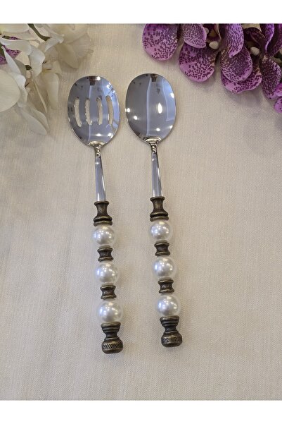 AlyaHomeAksesuar 2 Piece Pearl Salad Serving Spoon Set Antique