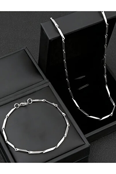 renery 2 ADET SET Paslanmaz Çelik Erkek Zincir Bileklik ve Kolye Seti Kararma...