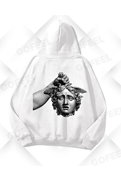 Gofeel Hanorac unisex supradimensionat cu imprimeu cu cap de Medusa alb Haraj...