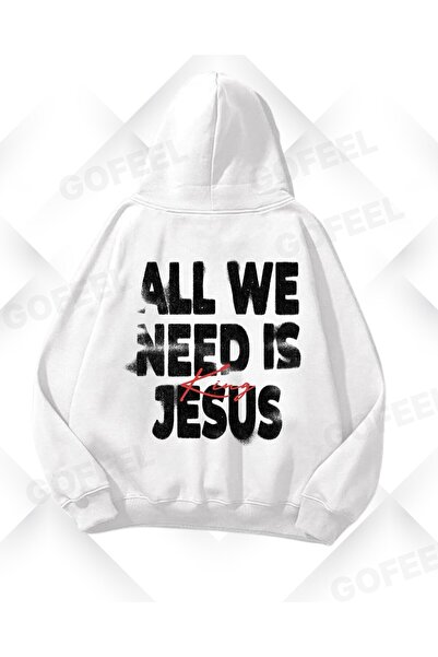 Gofeel Bela majica "Sve što nam treba je Isus" Štampano Oversize kroj unisex