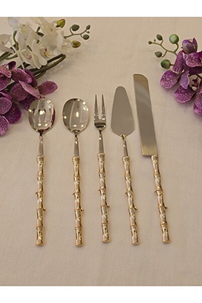 AlyaHomeAksesuar Bamboo 5 Piece Serving Set Gold
