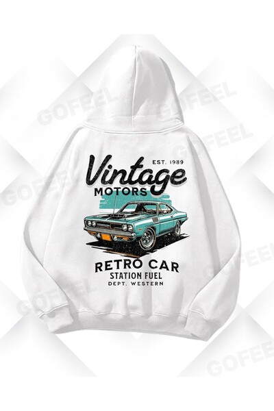 Gofeel Hanorac unisex supradimensionat cu imprimeu text alb vintage