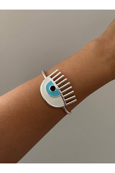 Luxiva Silver Color Evil Eye Bead Detailed Steel Women's Bracelet