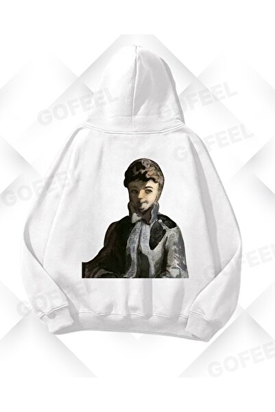 Gofeel Harajuku Y2k Λευκό Ρετρό Φούτερ με στάμπα πορτρέτου, Oversize Unisex