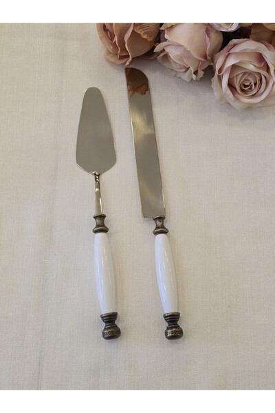 AlyaHomeAksesuar 2 Piece Porcelain Cake Serving Spoon Set Antique Titanium