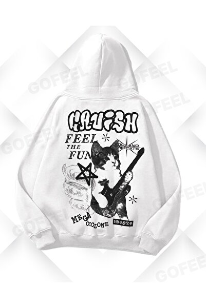 Gofeel Harajuku Y2k Beyaz Çizgi Karakter Baskılı Oversize Unisex Sweatshirt