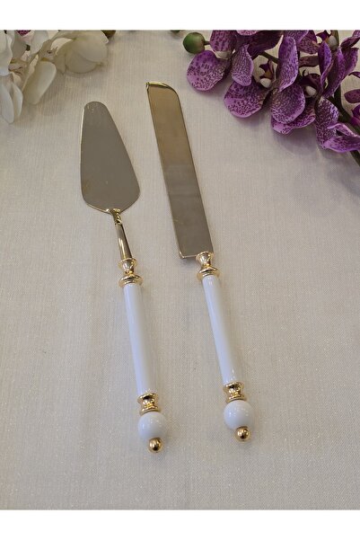 AlyaHomeAksesuar 2 Piece Rustic Porcelain Pastry Serving Spoon Set All Gold