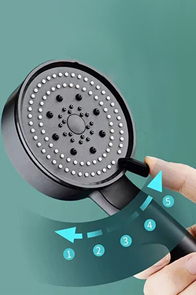 teknotrust 1 ADET Su Tasarruflu 5 Fonksiyonlu Siyah Duş Başlığı El Duşu Fiski...
