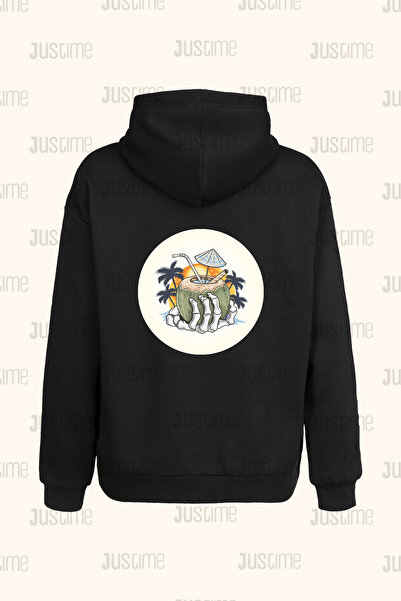 Justime Design Summer Back Print Unisex Black Pocket Hooded Sweatshirt - 2 Th...