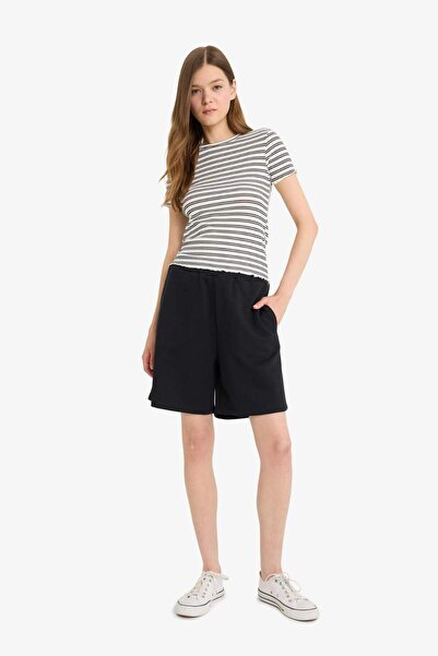 DeFacto Coool Buy Black Bermuda Shorts with Elasticated Pockets F5188Ax25Sm