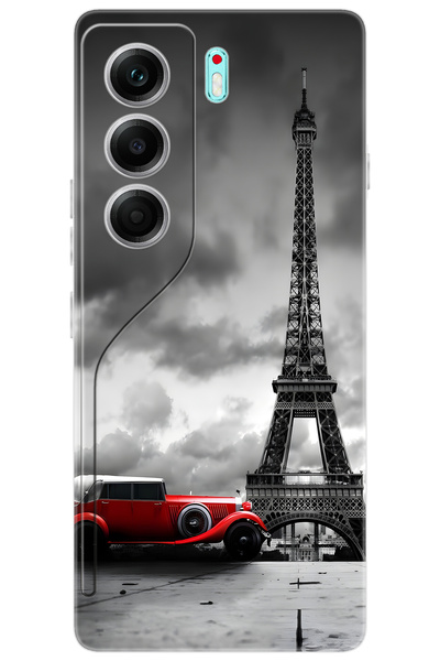 TECNO CAMON 40 PRO 5G (CM7) Uyumlu Kılıf Desen Baskı Silikon Eyfel Kulesi Kırmızı Araba STK:709 CP-jJiKEyd