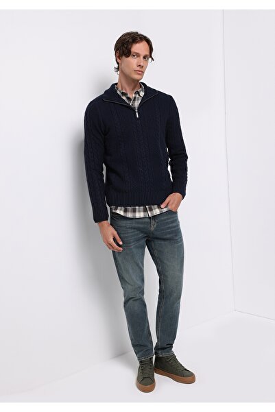 Colin's Regular Fit Dik Yaka Jakarlı Erkek Lacivert Kazak