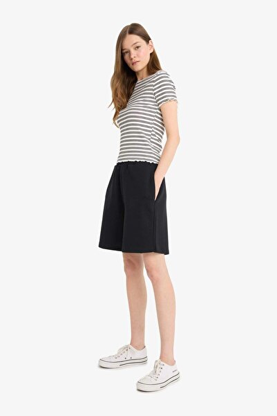 DeFacto Coool Buy Black Bermuda Shorts with Elasticated Pockets F5188Ax25Sm