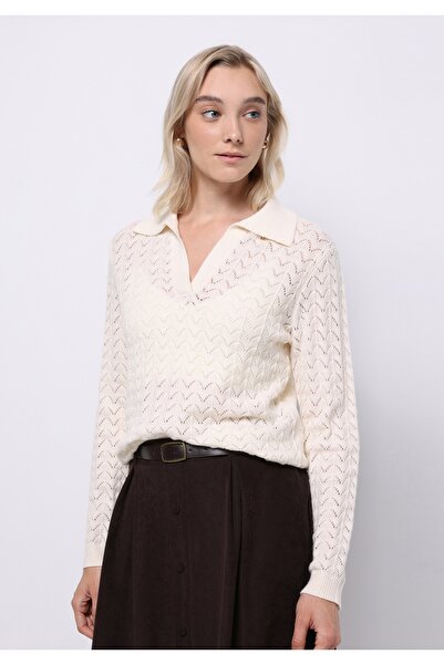 Colin's Regular Fit Polo Neck Plain Women's White Sweater