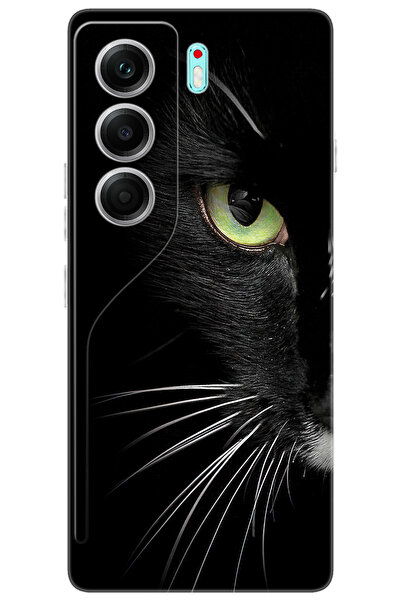 TECNO CAMON 40 PRO 5G (CM7) Uyumlu Kılıf Desen Baskılı Silikon Siyah Kedi STK...