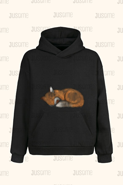 Justime تصميم سويت شيرت بقلنسوة أسود اللون للجنسين من Sleeping Fox - 2 Thread...