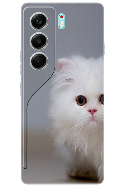 TECNO CAMON 40 PRO 5G (CM7) Uyumlu Kılıf Desen Baskılı Silikon Beyaz Kedi STK:139 CP-jO6ODSE