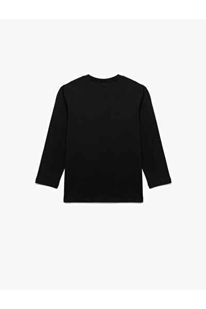 Koton Βαμβακερό μπλουζάκι με μακρυμάνικο λαιμόκοψη με στάμπα ρομπότ