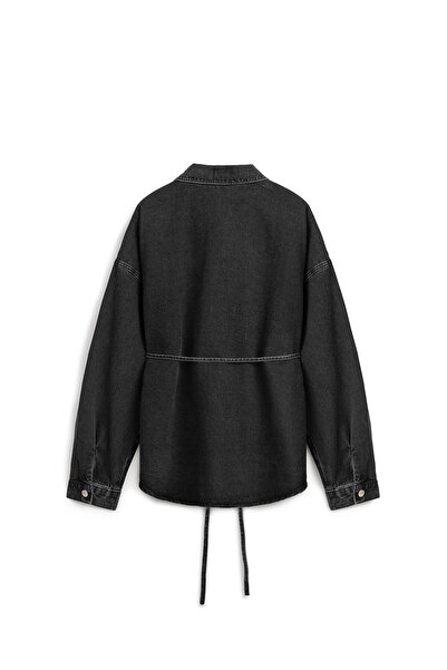 praye Oversize Tied Denim Jacket Anthracite