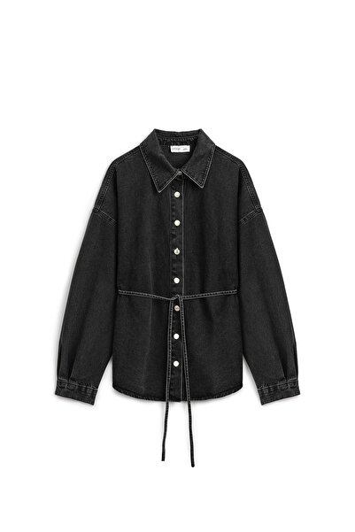 praye Oversize Tied Denim Jacket Anthracite
