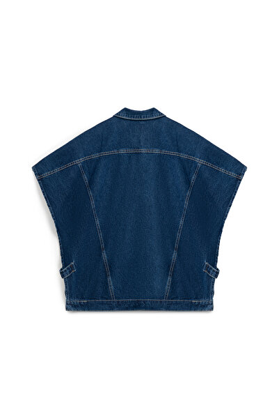 praye Denim Poncho Vest Dark Blue