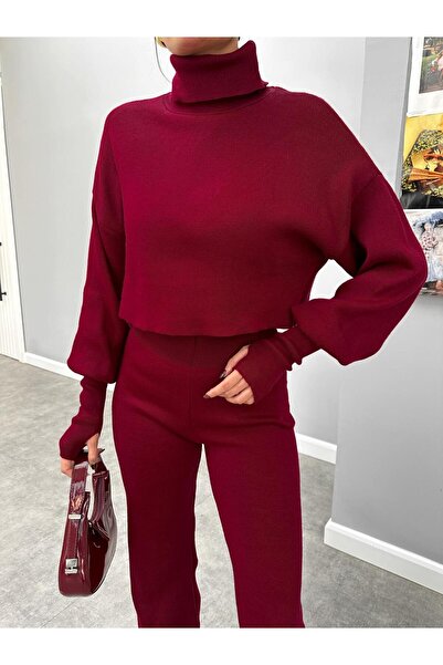 MEECY Turtleneck Finger-Locking Bottom Top Knitwear Suit