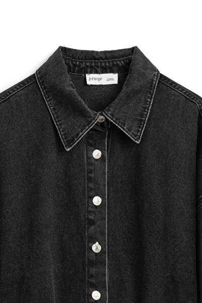 praye Oversize Tied Denim Jacket Anthracite