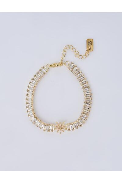 Kayra Parlak Taşlı Su Yolu Bileklik Gold