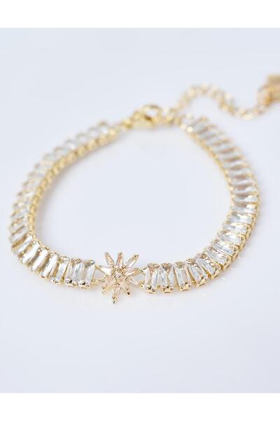 Kayra Parlak Taşlı Su Yolu Bileklik Gold