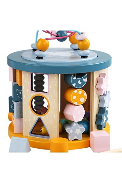 sallma 5-in-1 Rotating Wooden Educational Cube (Shape Sorter, Ball Maze, Abacus, Magnetic Game) 2+ yrs