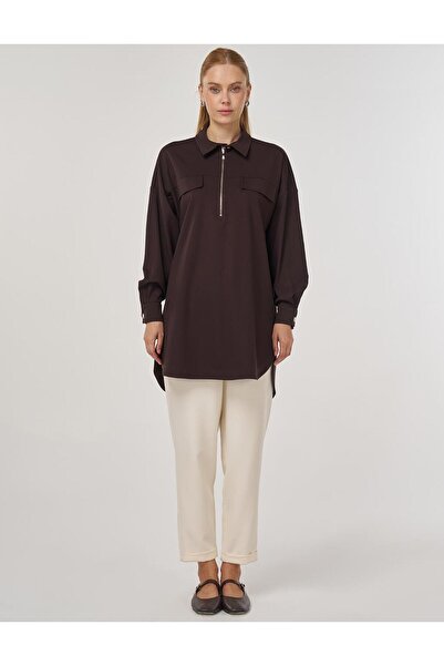 KYR Combed Cotton Tunic with Flap Pocket Dark Brown