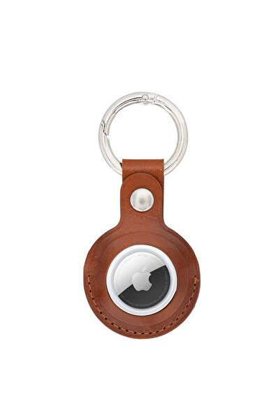 byzm Apple Airtag Compatible Leather Keychain, Rst2Ef Tan