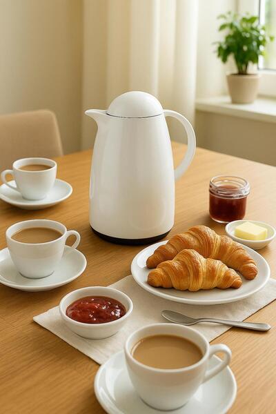 HSDemirci 1 Liter Acrylic Soft White Tea Thermos, Keeps Hot for 12 Hours, Keeps Cold for 24 Hours