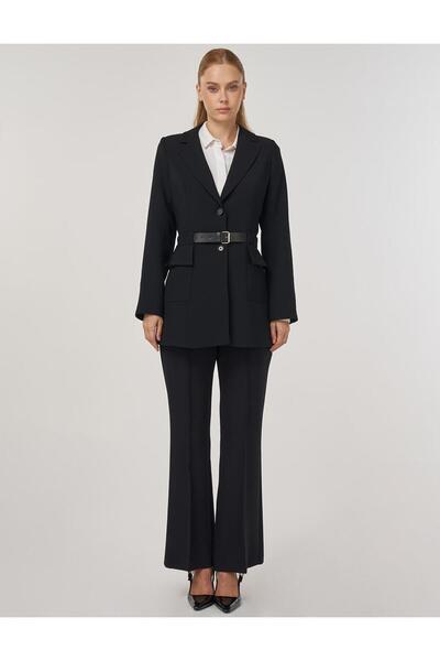 Kayra Belt Detailed Blazer Jacket Black