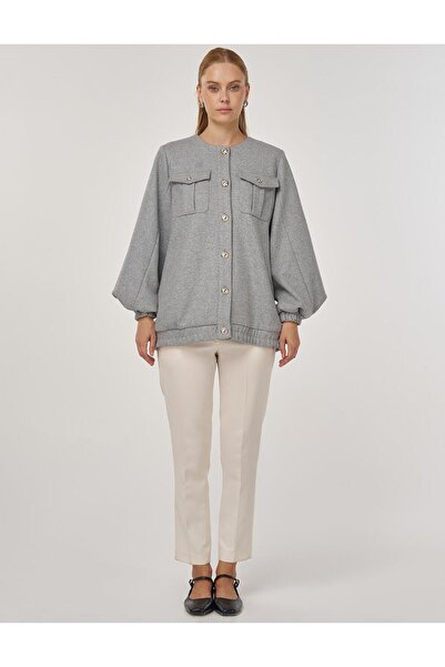 Kayra Felt Jacket with Pocket Detail Gray