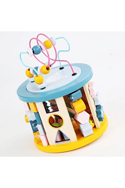 sallma 5-in-1 Rotating Wooden Educational Cube (Shape Sorter, Ball Maze, Abacus, Magnetic Game) 2+ yrs