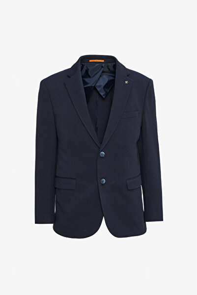 ALTINYILDIZ CLASSICS Erkek Lacivert Pamuklu Slim Fit Dar Kesim Mono Yaka Kapak Cepli Esnek Blazer Ceket