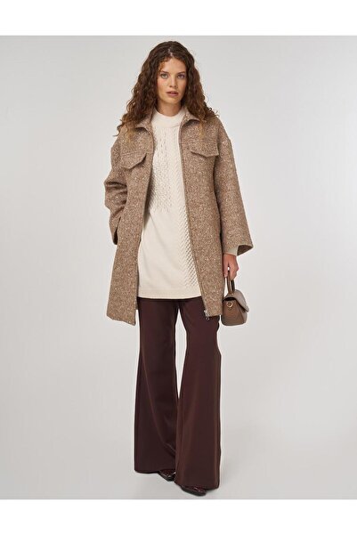 Kayra Gray Coat with Flap Pockets Mustard