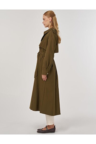 Kayra Kuşaklı Uzun Trençkot Haki