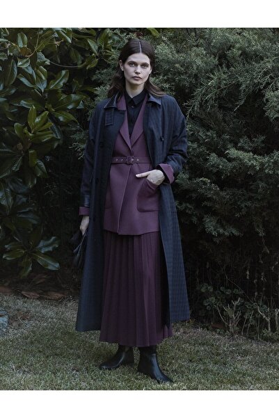 Kayra Buckle Detailed Blazer Jacket Burgundy