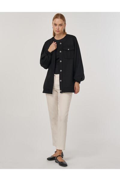 Kayra Felt Jacket with Pocket Detail Black
