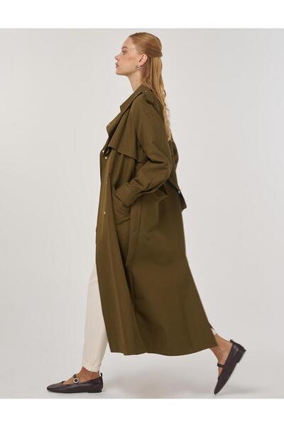Kayra Belted Long Trench Coat Khaki