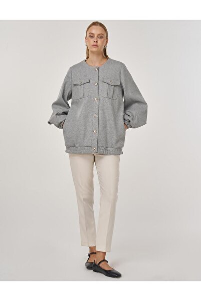 Kayra Felt Jacket with Pocket Detail Gray