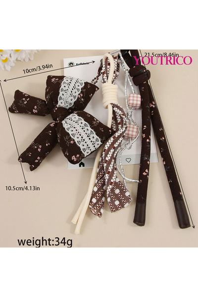 Youtrico Style Fashion Cloth Bow Ornament Accessories Ins Style Beaded Braided Rope Bag Pendant Keychain